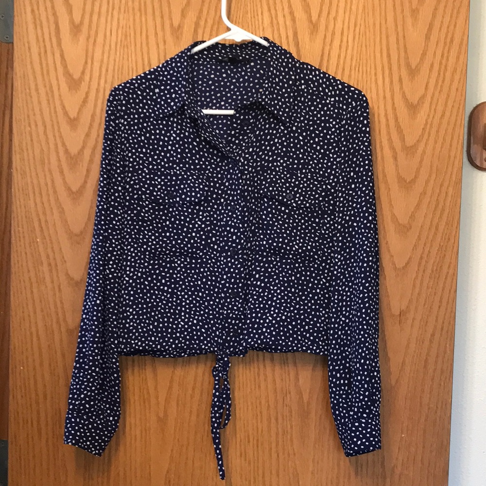 Express, SP, navy, checked, button-up blouse